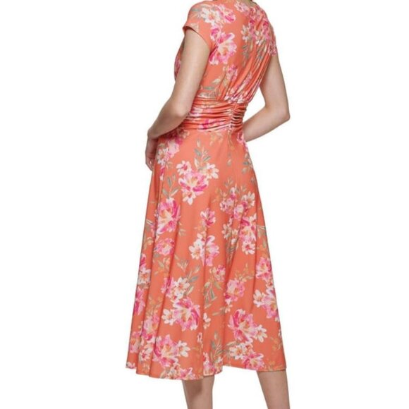 Vince Camuto Midi Dress Floral Print Twist Front Size 10 Cap Sleeves NEW - Picture 2 of 7